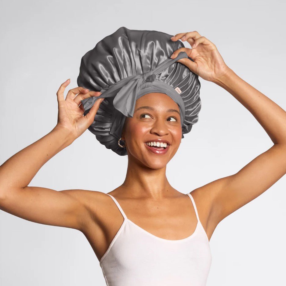 Kitsch Adjustable Oversized Satin Bonnet - Charcoal - shelley and co