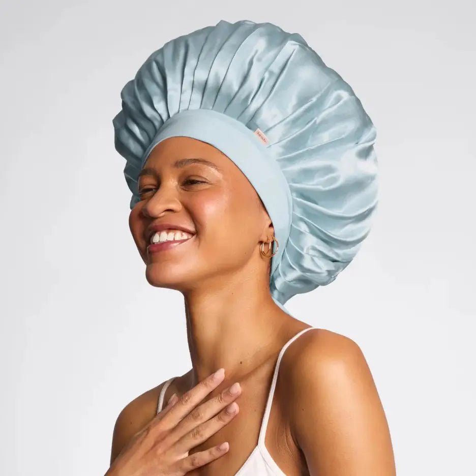 Kitsch Adjustable Oversized Satin Bonnet - Haze Blue - shelley and co