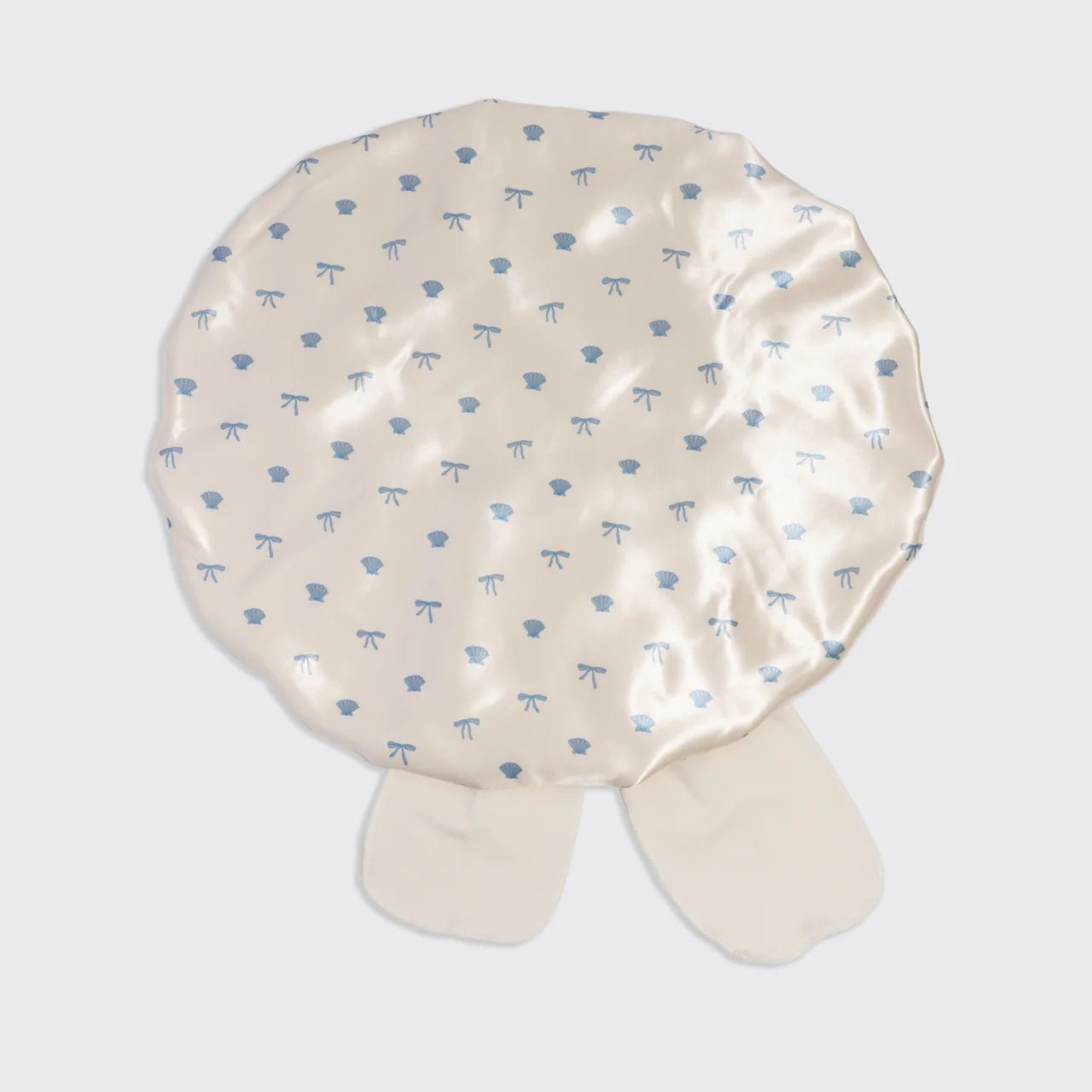 Kitsch Adjustable Oversized Satin Bonnet - Pearlized Cream & Coastal Blue Print - Shelley and Co