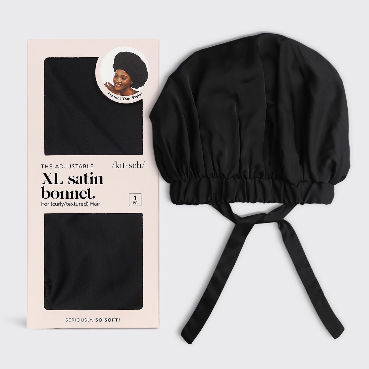 Kitsch Adjustable XL Satin Bonnet - Black - shelley and co
