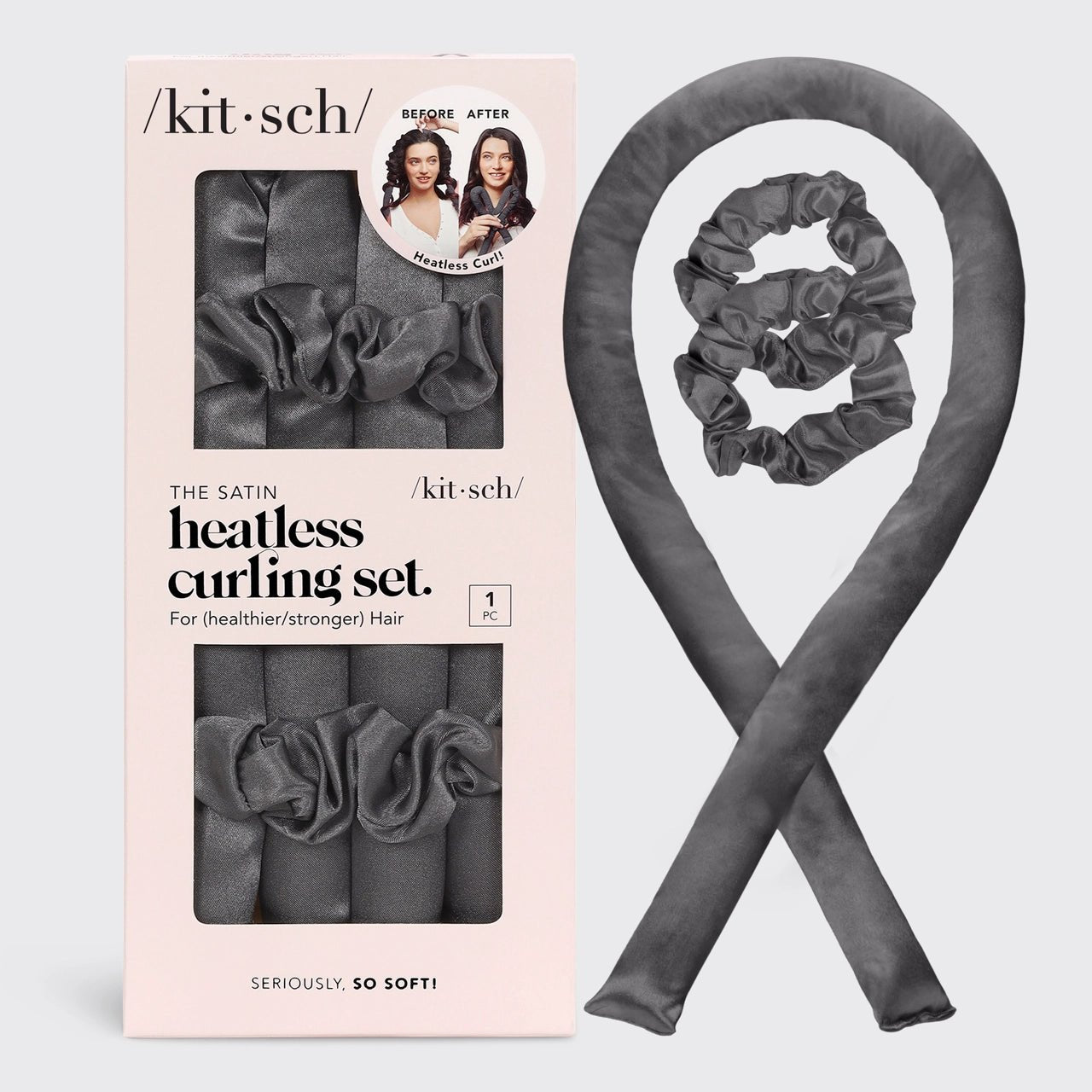 Kitsch Satin Heatless Curling Set - Charcoal - shelley and co