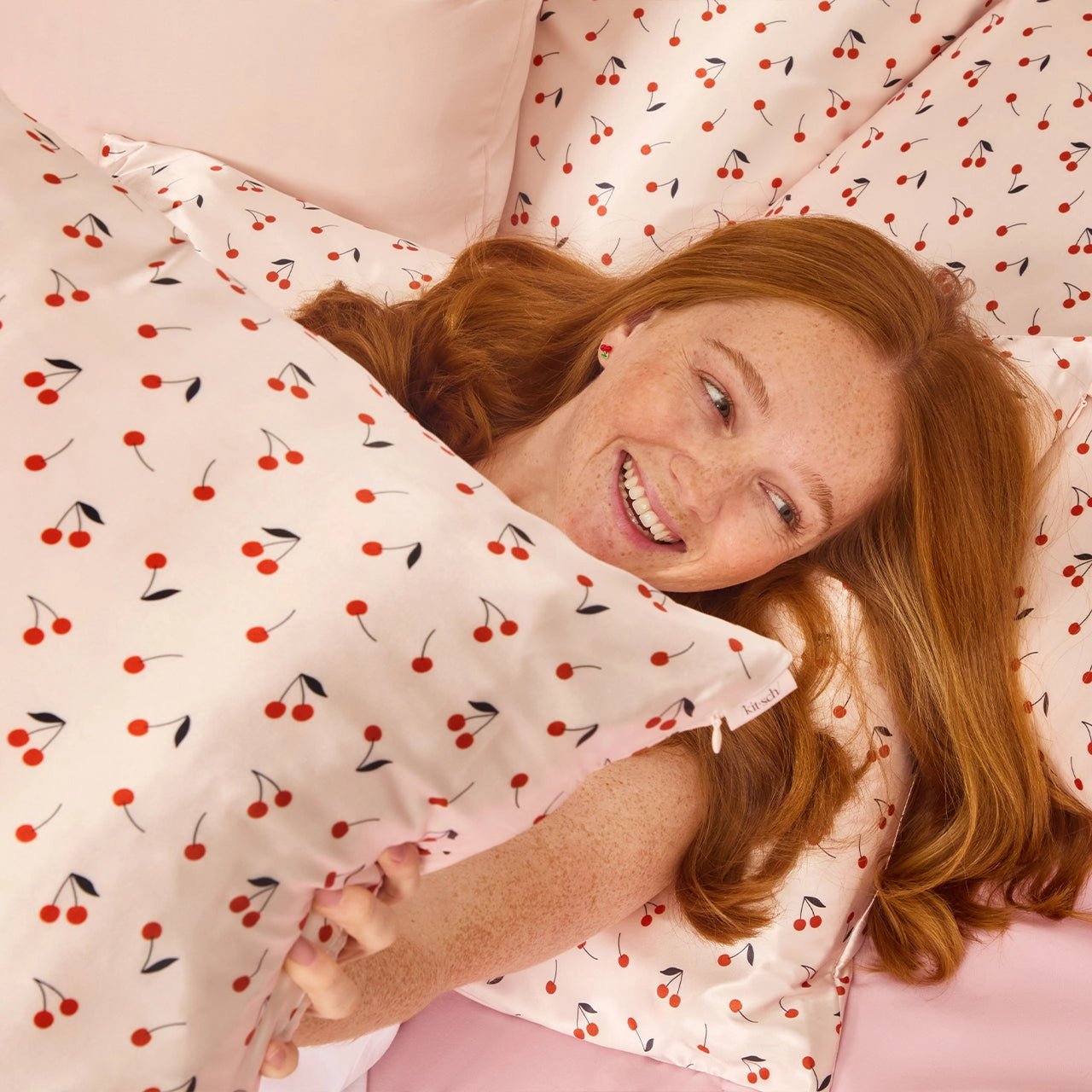 Kitsch Satin Pillowcase - Cherry Print - shelley and co