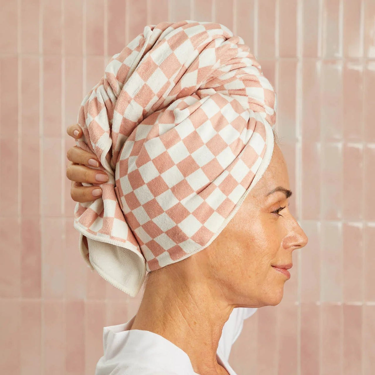 Kitsch XL Microfiber Hair Towel Wrap - Terracotta Checker - Shelley and Co