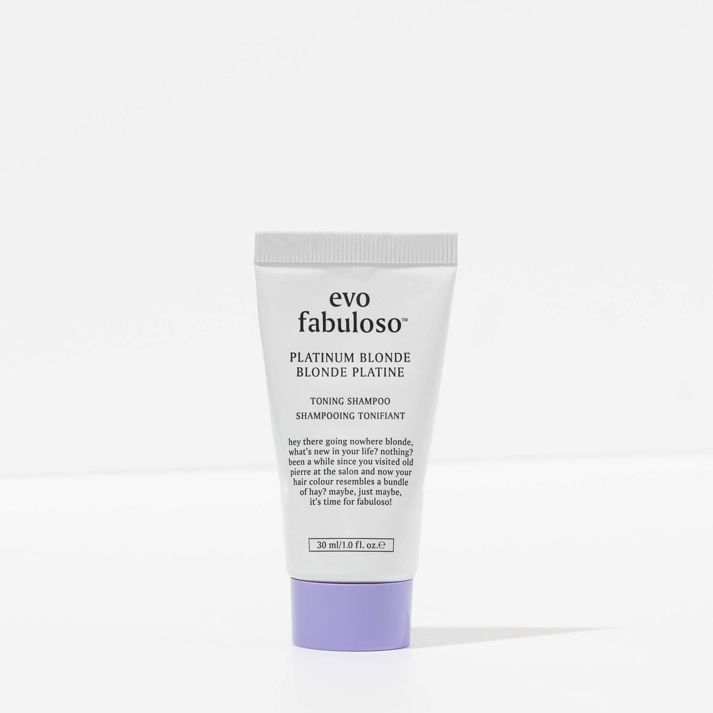 EVO fabuloso platinum blonde toning shampoo 30ml - shelley and co