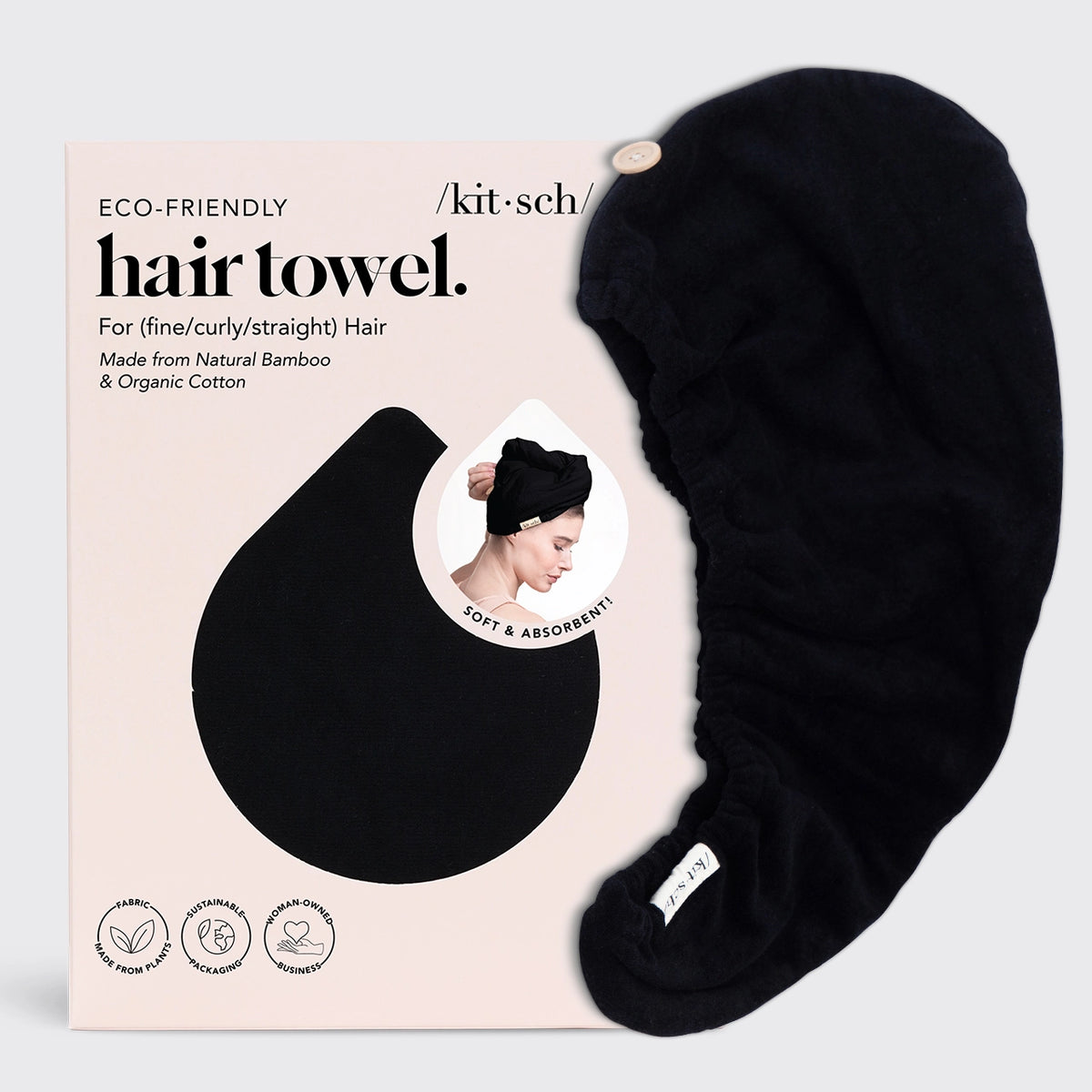 Kitsch Bamboo Microfiber Hair Towel Turban - Black