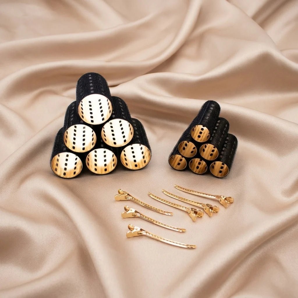 Charlii The Marilyn Set - Xtra Wide Quick Grip Rollers Black & Gold - Shelley and Co