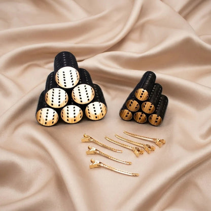 Charlii The Marilyn Set - Xtra Wide Quick Grip Rollers Black & Gold - Shelley and Co