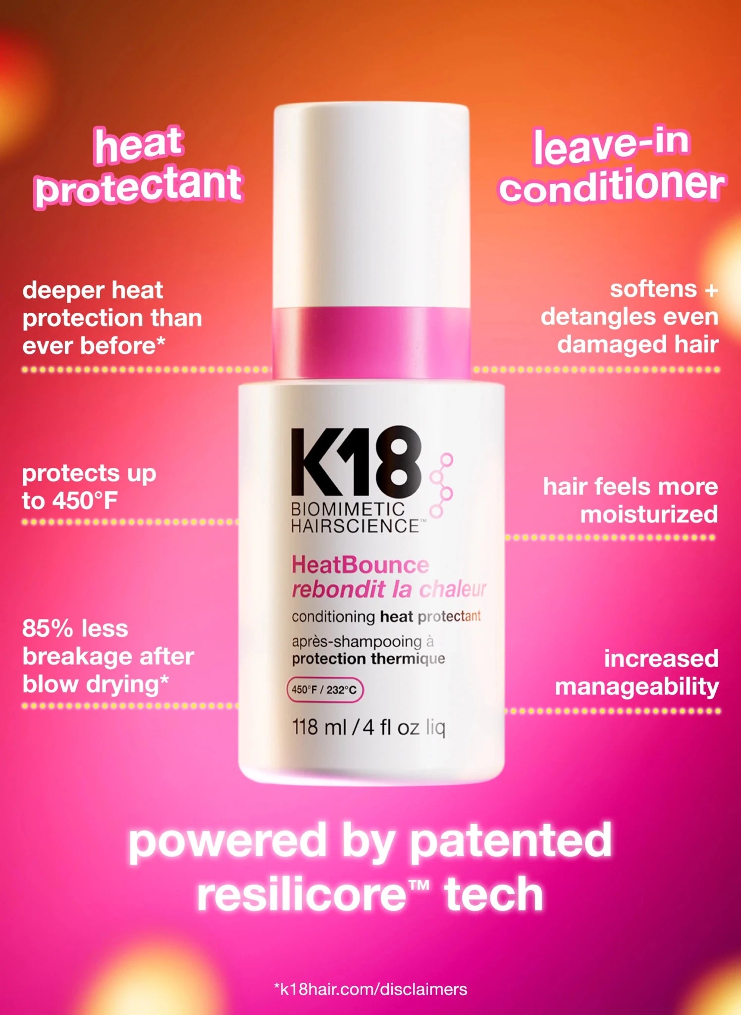 K18 HeatBounce Conditioning Heat Protectant 118ml - Shelley and Co