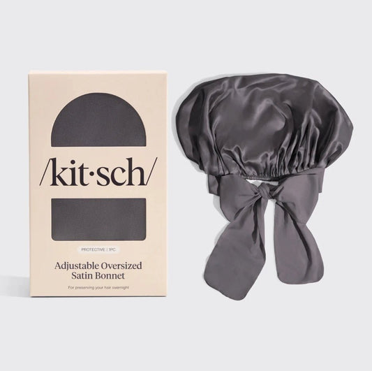 Kitsch Adjustable Oversized Satin Bonnet - Charcoal - shelley and co