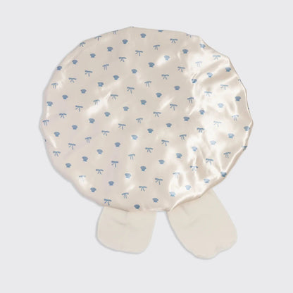 Kitsch Adjustable Oversized Satin Bonnet - Pearlized Cream & Coastal Blue Print - Shelley and Co