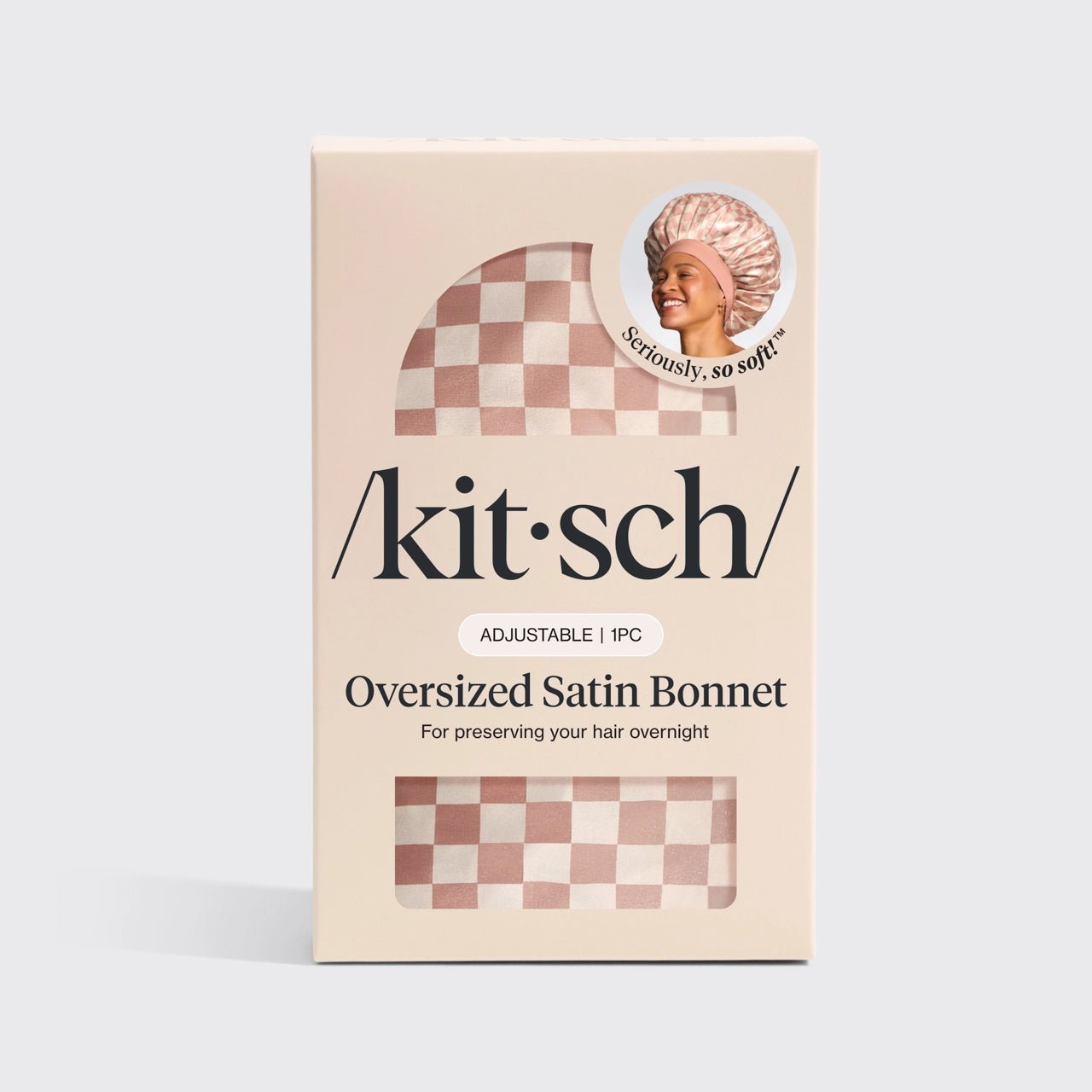 Kitsch Adjustable Oversized Satin Bonnet - Terracotta Checker - Shelley and Co