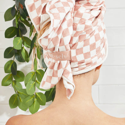 Kitsch Extra Large Quick - Dry Hair Towel Wrap - Terracotta Checker - Shelley and Co