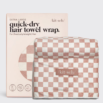 Kitsch Extra Large Quick - Dry Hair Towel Wrap - Terracotta Checker - Shelley and Co