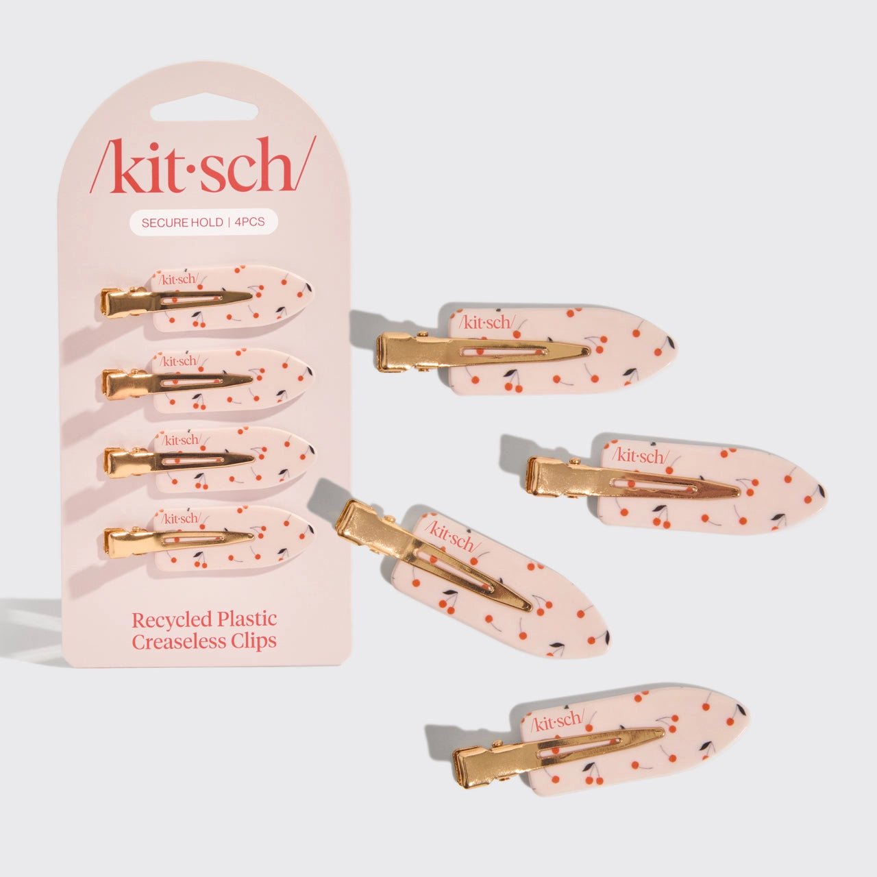 Kitsch Recycled Plastic Creaseless Clips 4pc Set - Cherry Print - shelley and co