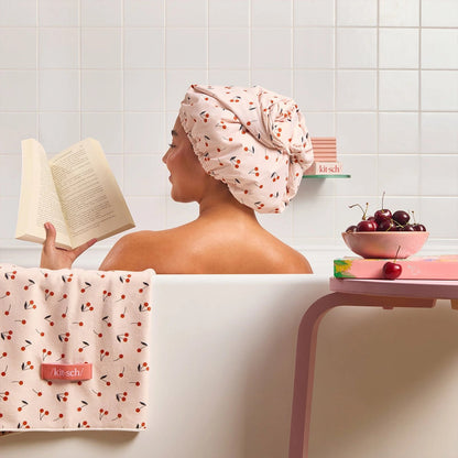 Kitsch Satin - Lined Flexi Shower Cap - Cherry Print - shelley and co