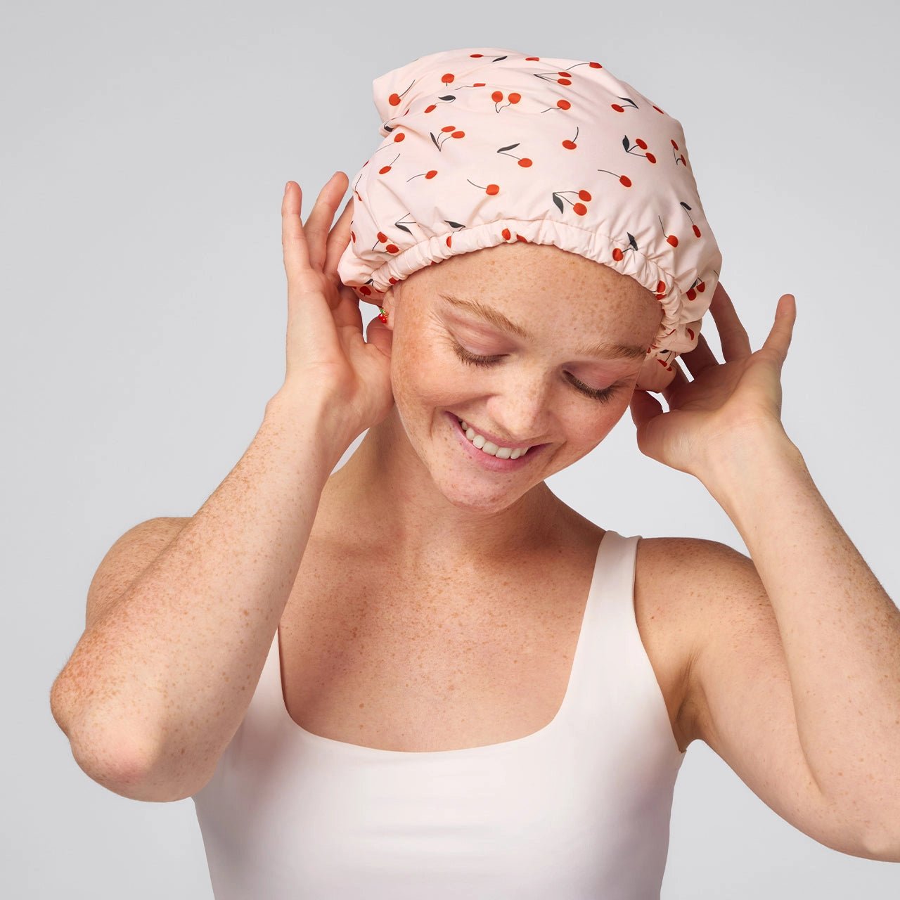 Kitsch Satin - Lined Flexi Shower Cap - Cherry Print - shelley and co