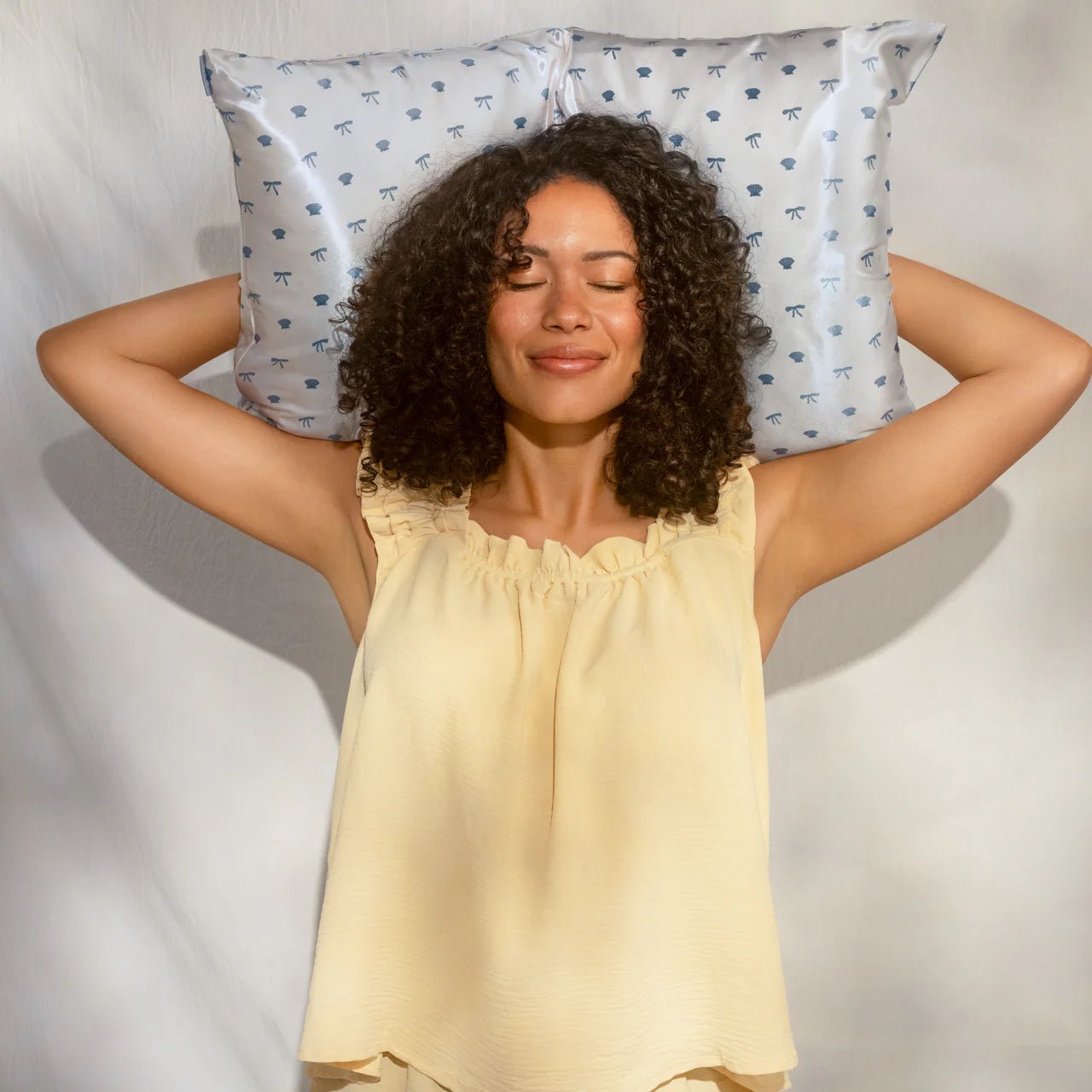Kitsch Satin Pillowcase - Pearlized Cream & Coastal Blue Print - Shelley and Co