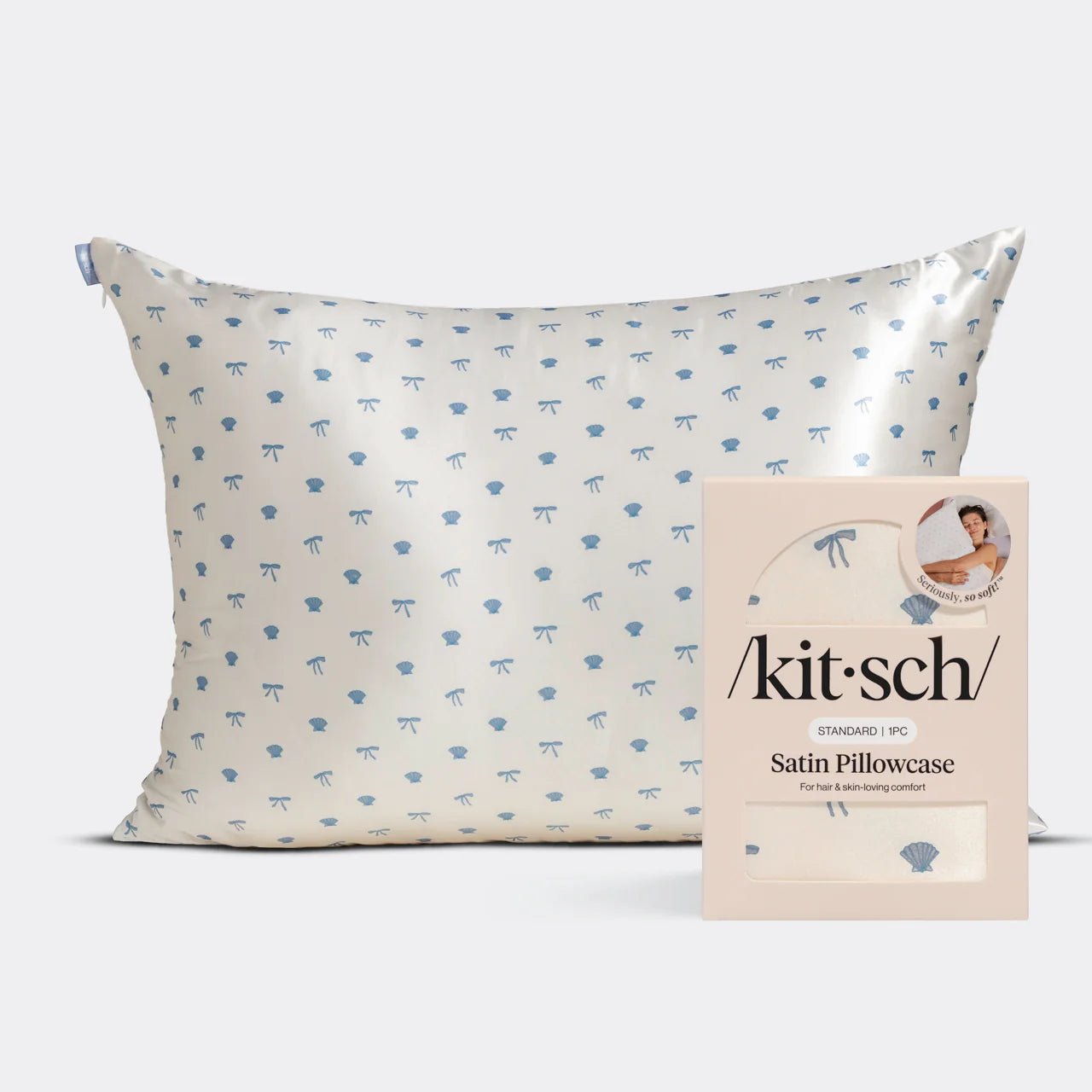 Kitsch Satin Pillowcase - Pearlized Cream & Coastal Blue Print - Shelley and Co