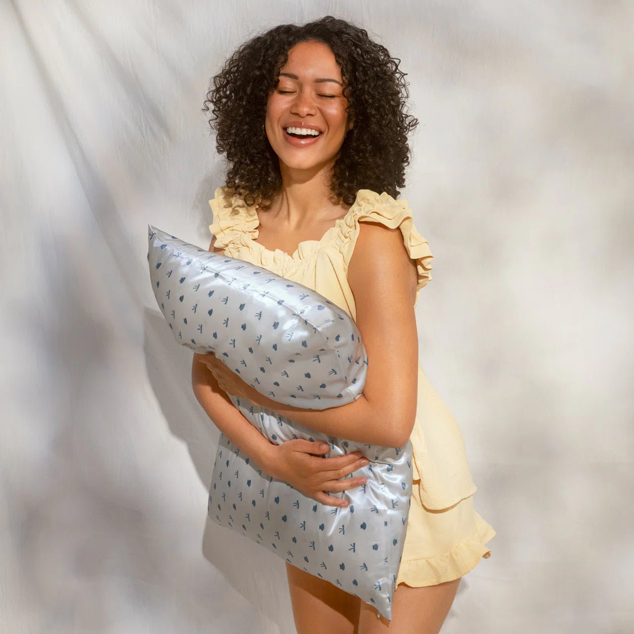 Kitsch Satin Pillowcase - Pearlized Cream & Coastal Blue Print - Shelley and Co