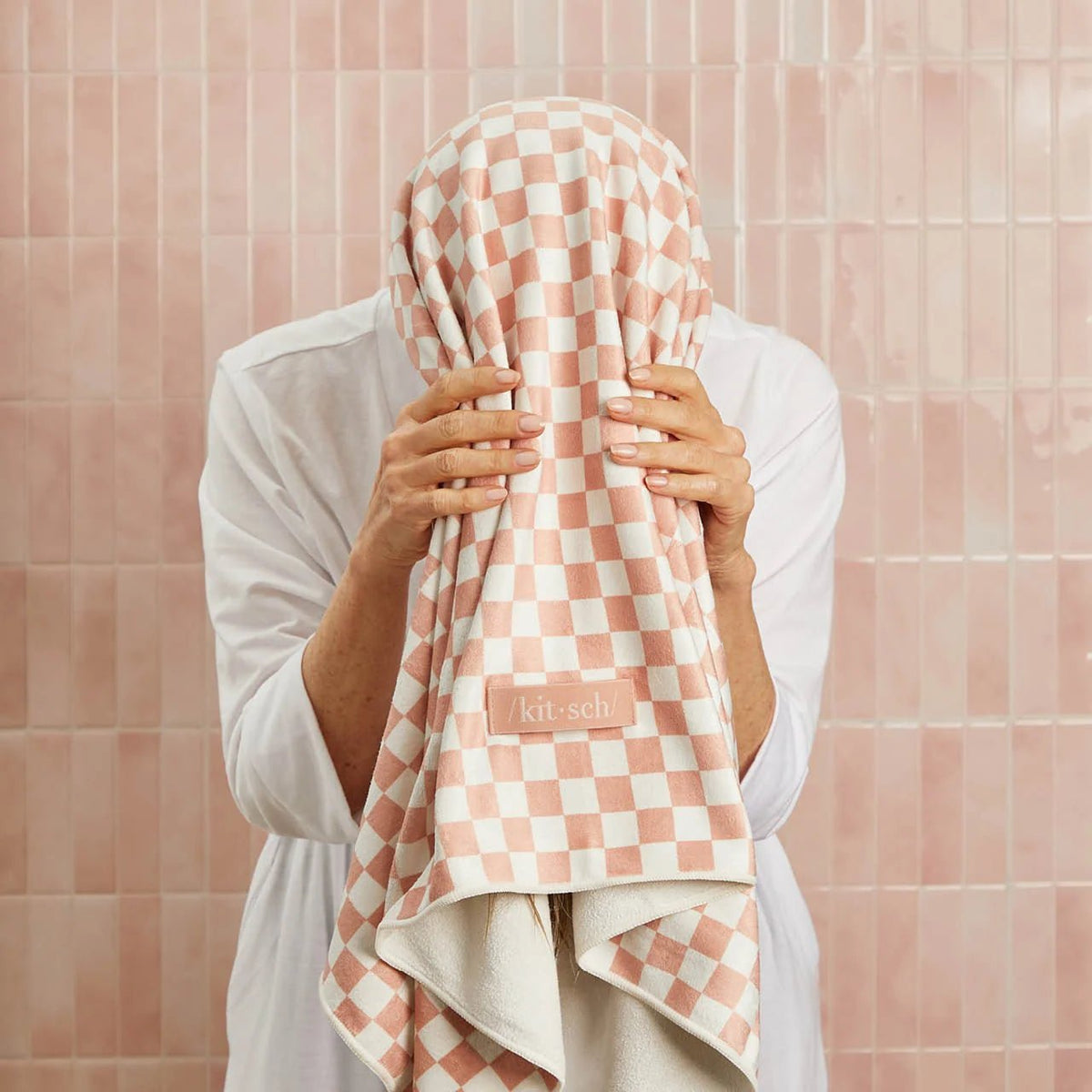 Kitsch XL Microfiber Hair Towel Wrap - Terracotta Checker - Shelley and Co