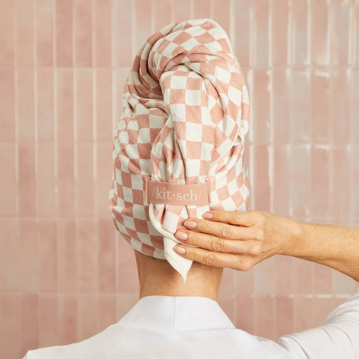 Kitsch XL Microfiber Hair Towel Wrap - Terracotta Checker - Shelley and Co