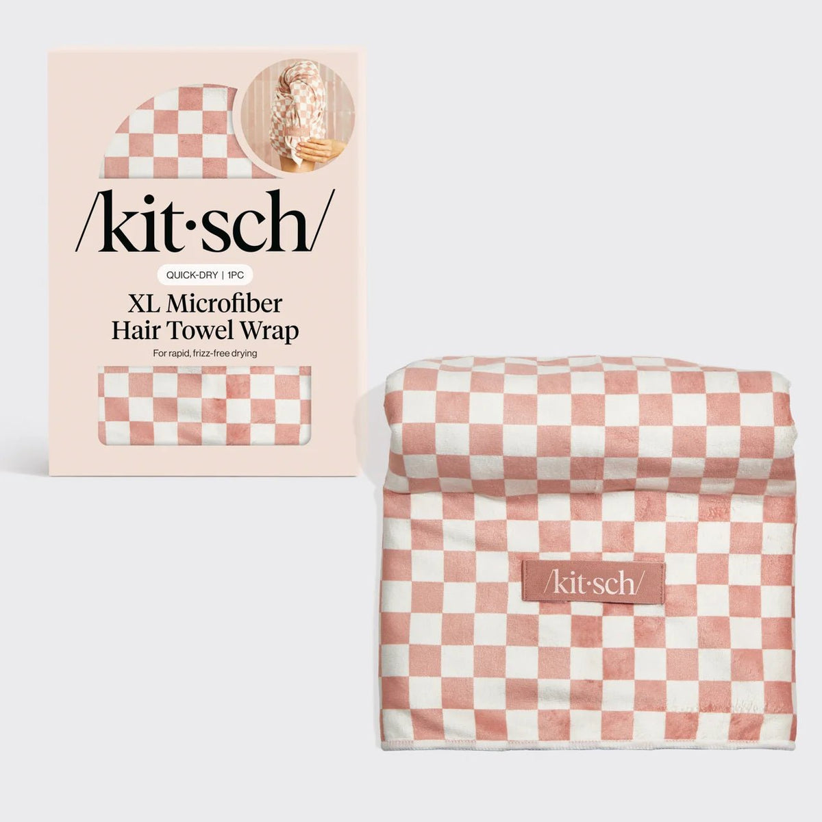 Kitsch XL Microfiber Hair Towel Wrap - Terracotta Checker - Shelley and Co