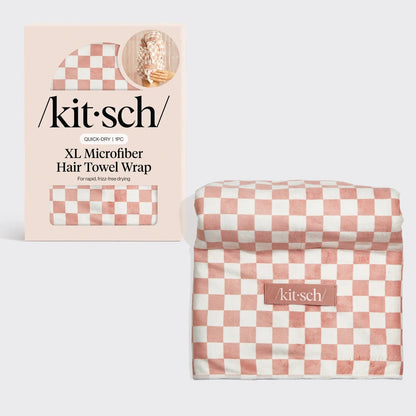 Kitsch XL Microfiber Hair Towel Wrap - Terracotta Checker - Shelley and Co