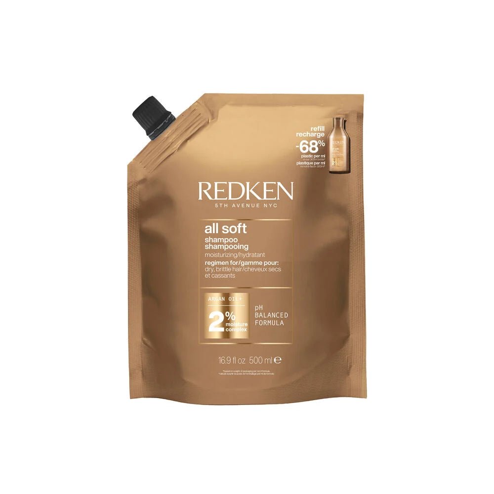 Redken All Soft Shampoo with Argan Oil Refill Pouch 500ml - Shelley and Co