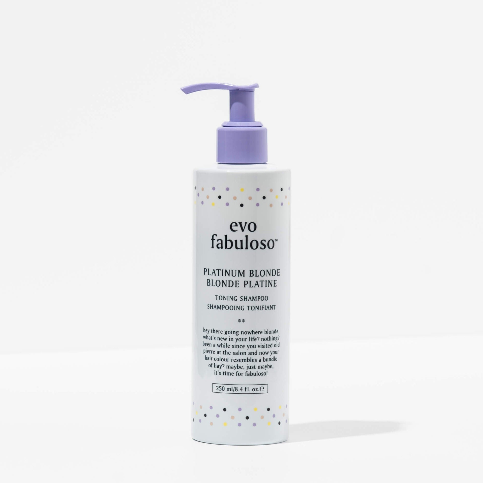 EVO fabuloso platinum blonde toning shampoo 250ml - shelley and co